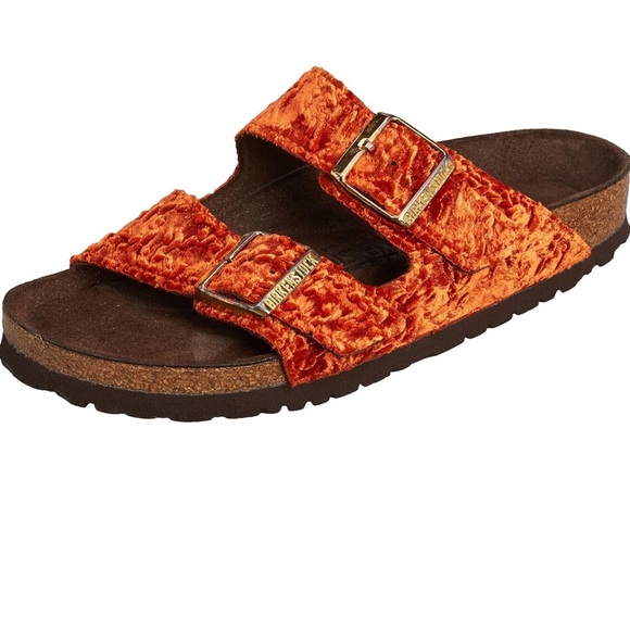 Birkenstock Arizona Crushed Orange Velvet Sandals Size 36 - Picture 1 of 15
